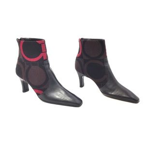 Ferragamo Black/Brown/Red Logo & Leather Zip Boots